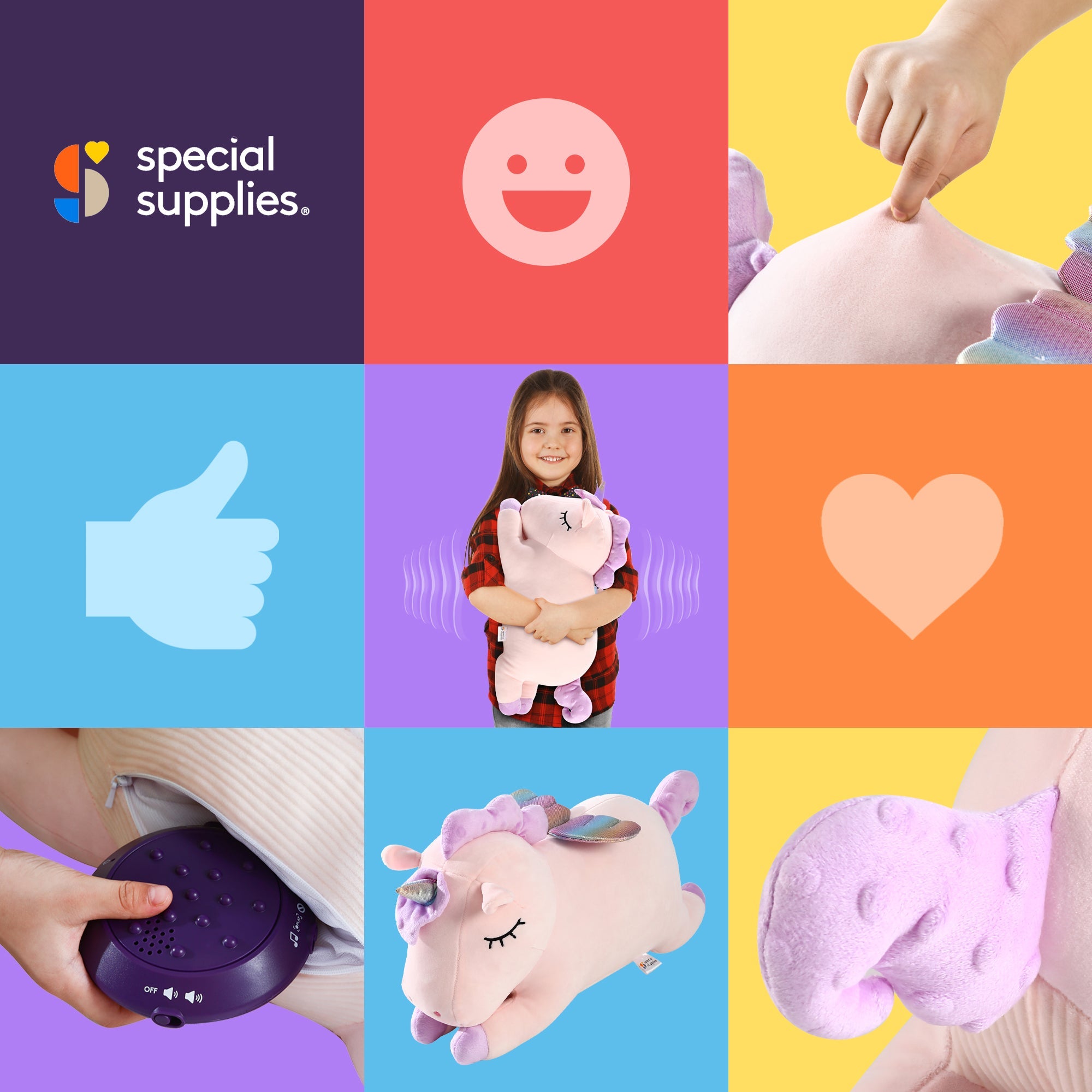 Special Supplies Vibrating Pillow Sensory Pressure Activated Calm for Kids and Adults, Plush Minky Soft Cover Textured Special Supplies Vibrating Pillow Sensory Pressure Activated Calm for Kids and Adults, Plush Minky Soft Cover Textured