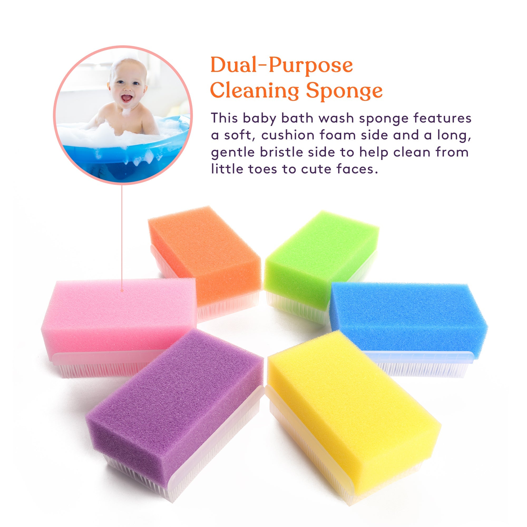 Special Supplies (6 Pack) Baby Bath Sponges Soft Foam Sensory Scrubber with Cradle Cap Bristle Brush Body, Hair, and S