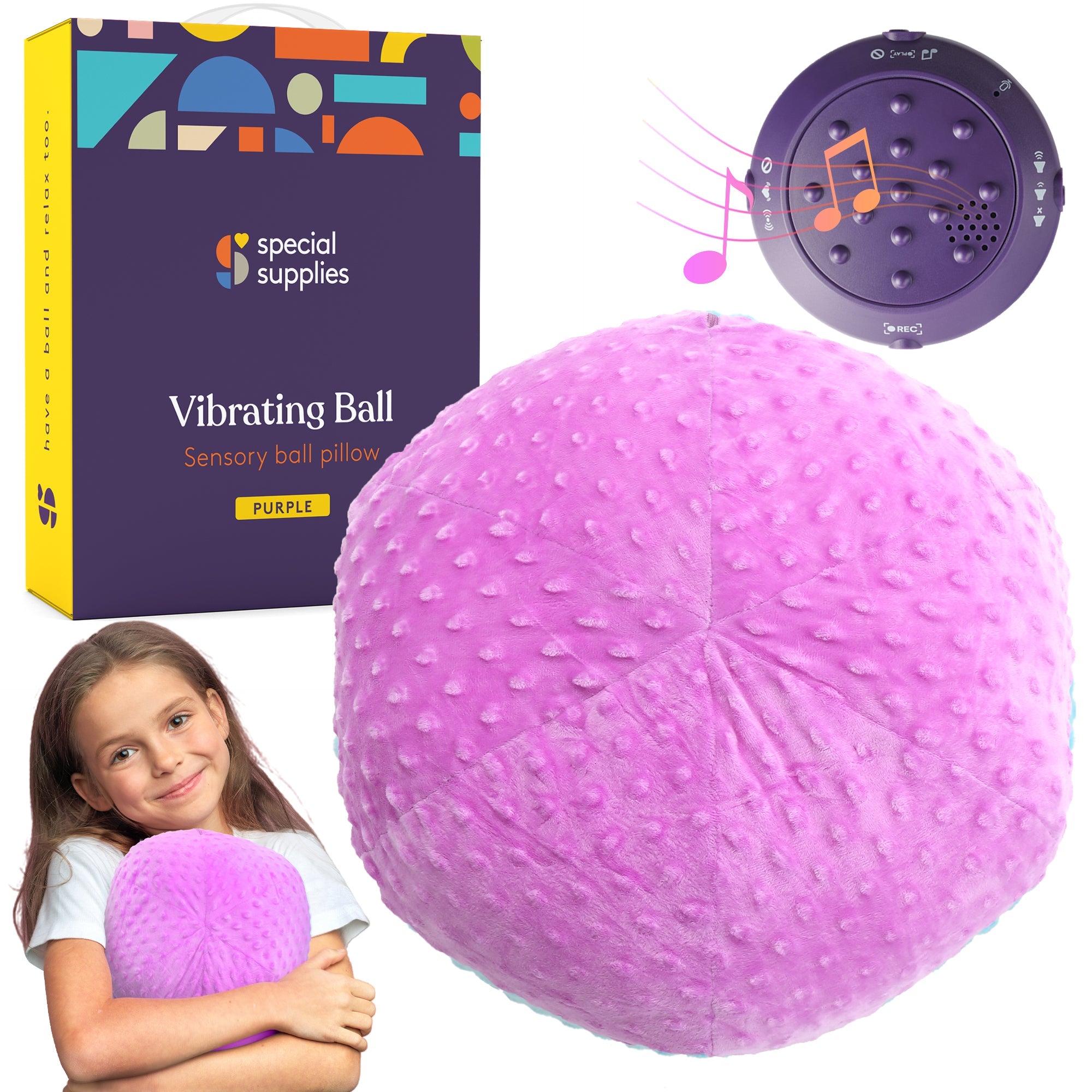 Sensory Vibrating Ball Pillow with Music and Voice Recording - Purple Sensory Vibrating Ball Pillow with Music and Voice Recording - Purple