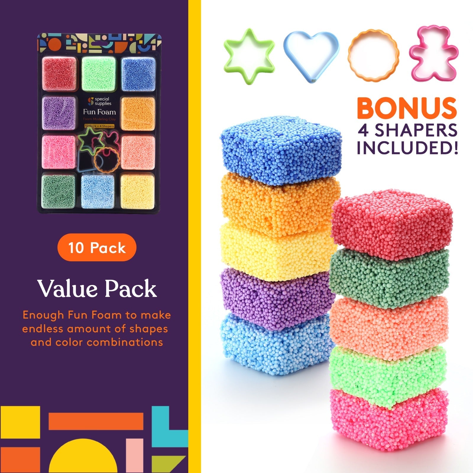 Fun Foam Modeling Foam Beads Play Kit ( 10 Blocks)- 4 Shapes – The ...
