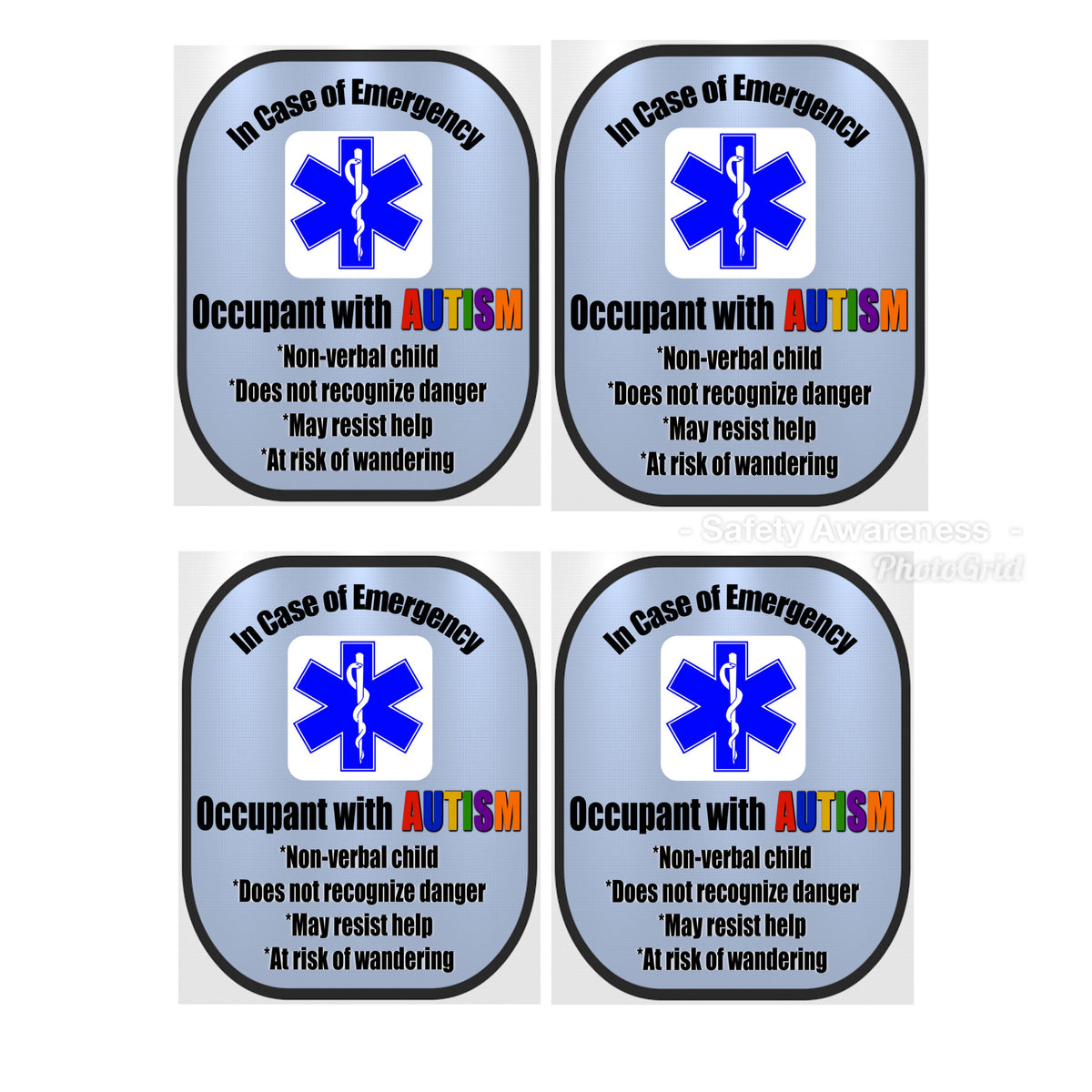4 Pack Autism Decal Medical Alert Safety Sticker Set – The Autism Store