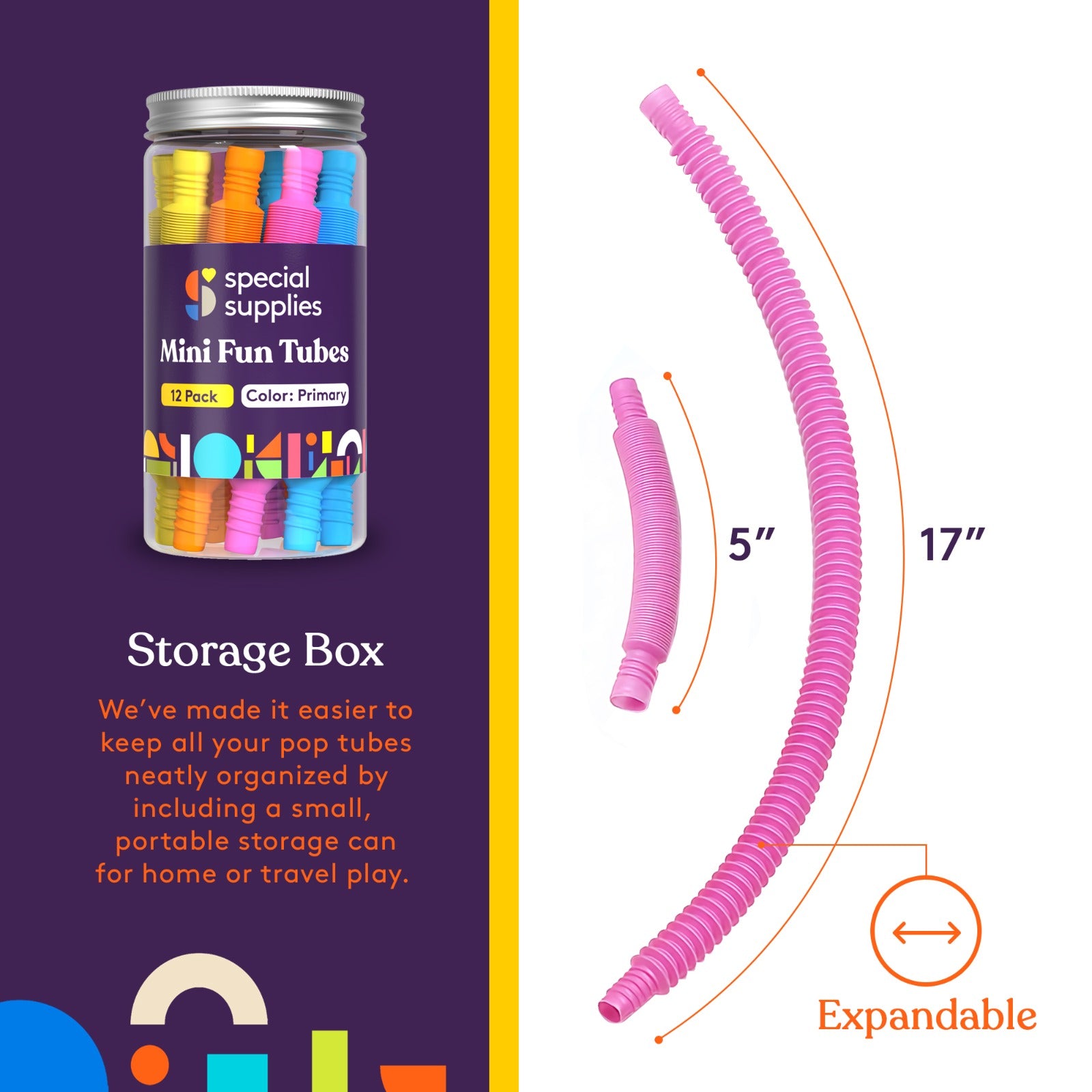 Pop Tube Storage Special Supplies 12-Pack MINI Fun Pull and Pop Tubes for Kids Stretch ...